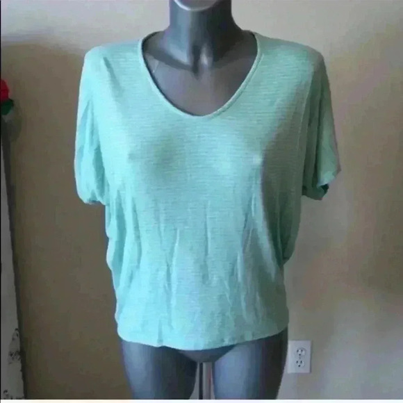 NEW mint green/white Stripe short sleeve shirt - Picture 3 of 4